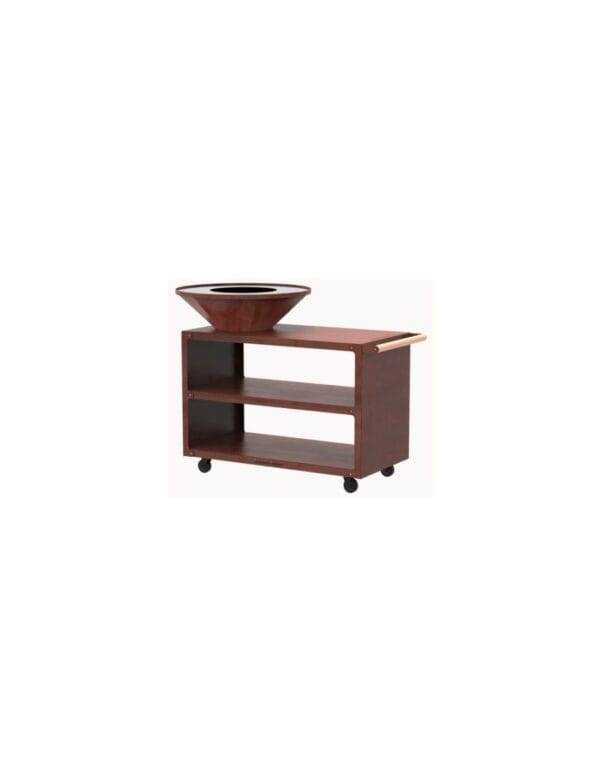 Brasero Plancha rond Ø 88 cm sur desserte 127 x 60 cm - Acier Corten - OYAT