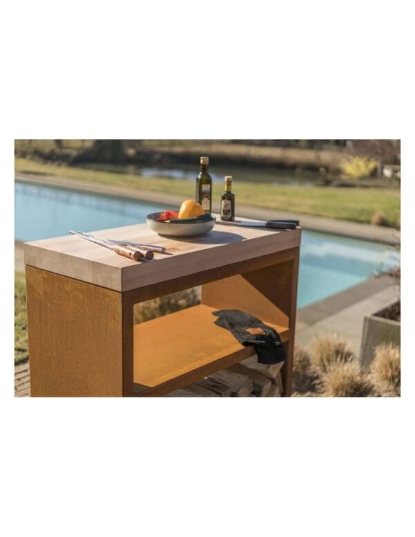 Desserte Brasero Corten 100x50x90 à roulettes - Quoco – Image 2