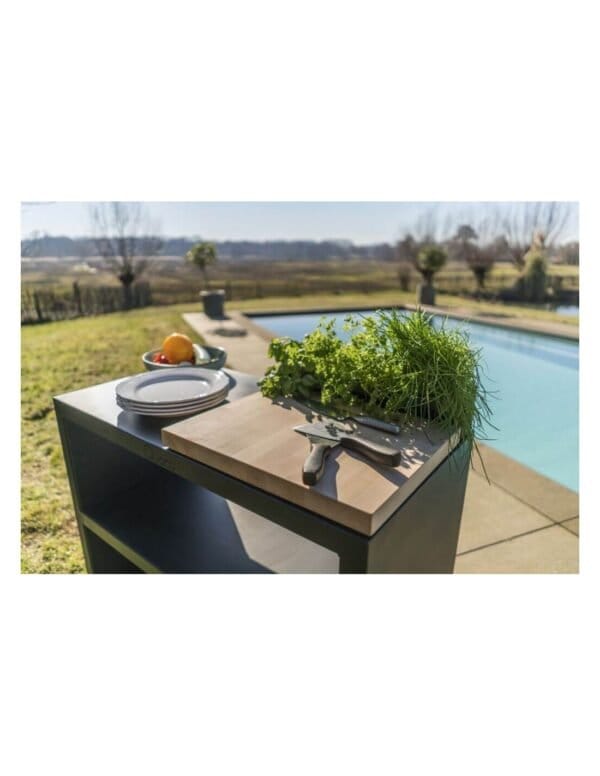 Table d'appoint noir à roulettes 100x50x90 pour Brasero - Quoco – Image 3