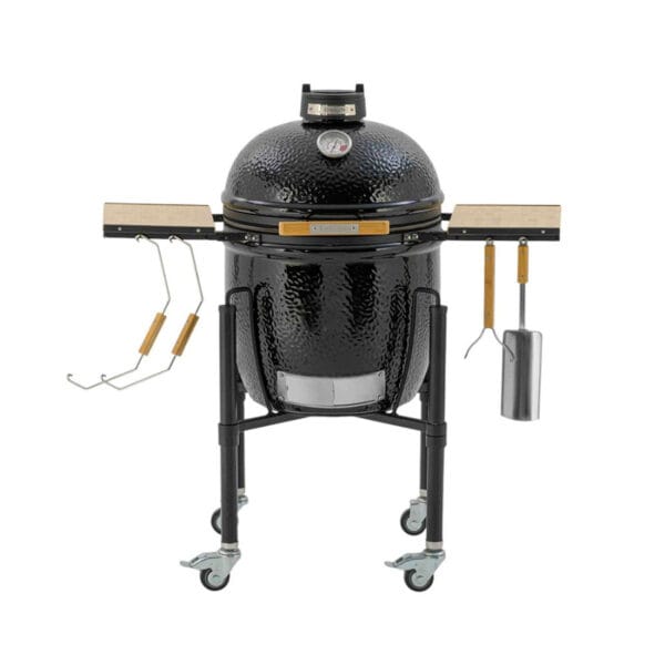 barbecue kamado sur chariot monolith avec accessoires inclus dans le pack