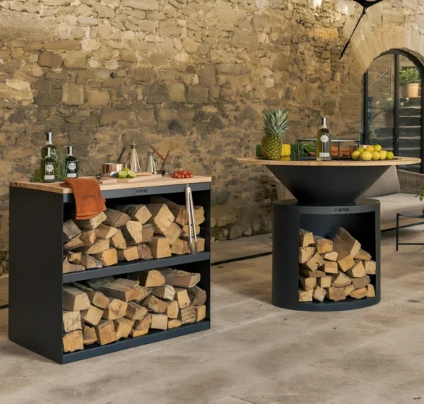 Brasero Plancha XXL Ø120 cm avec stockage à bois - Noir - Firten – Image 2