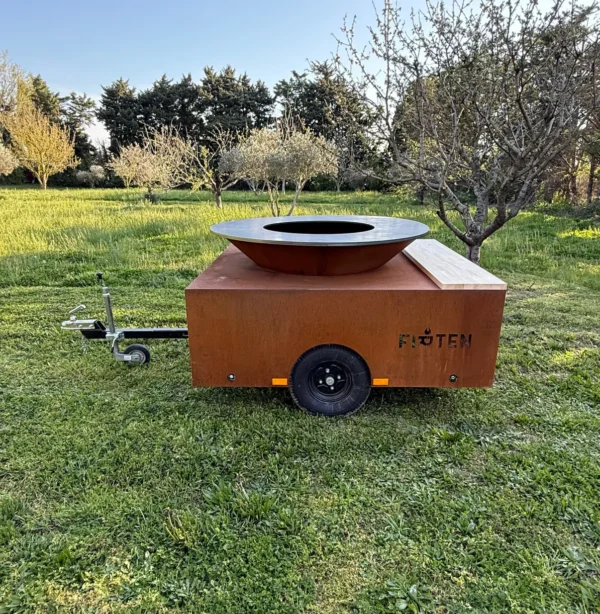 Remorque Brasero Professionnelle XXL Ø150 cm avec stockage à bois - Firten – Image 3