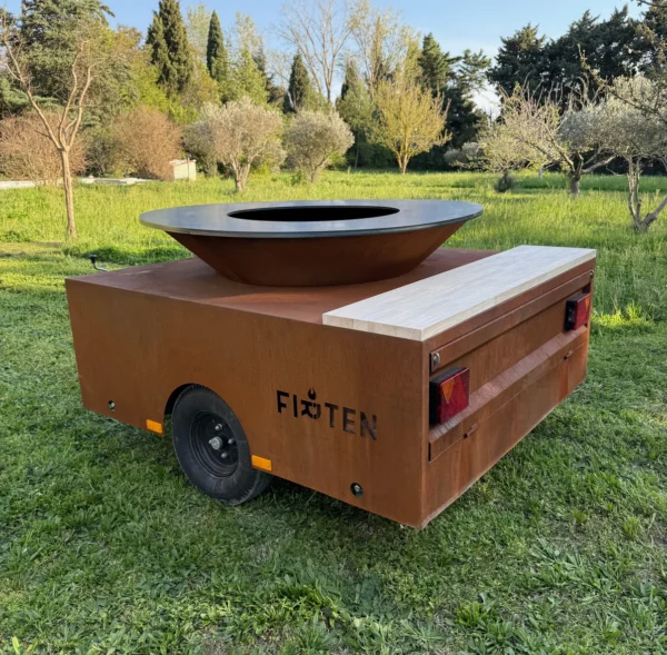 Remorque Brasero Professionnelle XXL Ø150 cm avec stockage à bois - Firten – Image 2