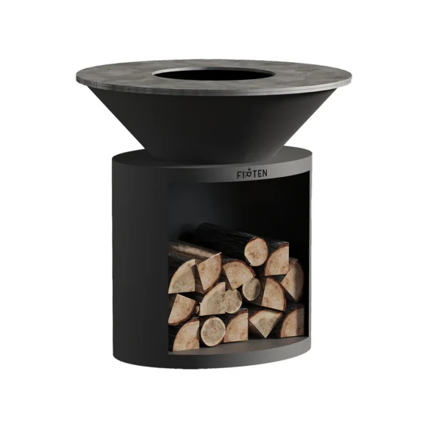 Brasero Plancha Ø100 cm avec stockage à bois - Noir - Firten