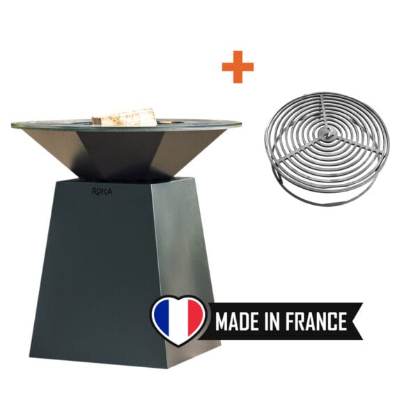 Pack Brasero Plancha Ø98cm Noir + Grille avec rebord anti-chute - ROKA