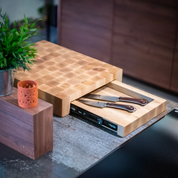 Billot barbecue en bois de bout avec tiroir intégré 45x35x8cm - Chabret – Image 4