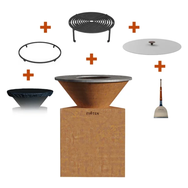 Pack Brasero Plancha Ø80cm Corten avec grille + 4 accessoires- Firten